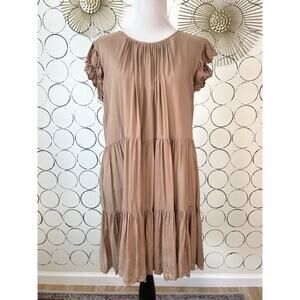 Wilfred Aritzia Womens Oversized Tiered Ruffle Dress 2XS Brown Western Boho